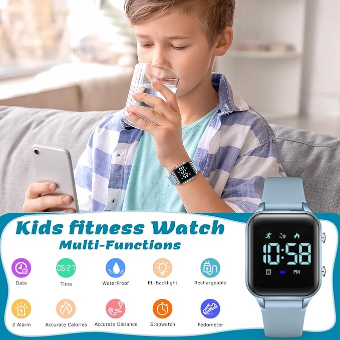 L LAVAREDO Kids Digital Watches for Boys Girls,Waterproof Sport Watch with Pedometer Stopwatch Vibration Alarm for Ages 5-13,No App Fitness Tracker Watch for Kids Teens Birthday Christmas Gifts