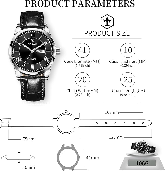 Leather Band Mens Watches with Day Date Quartz Analog Large Face Classic Watch Roman Numerals Dress Luminous Rlojes para Hombres