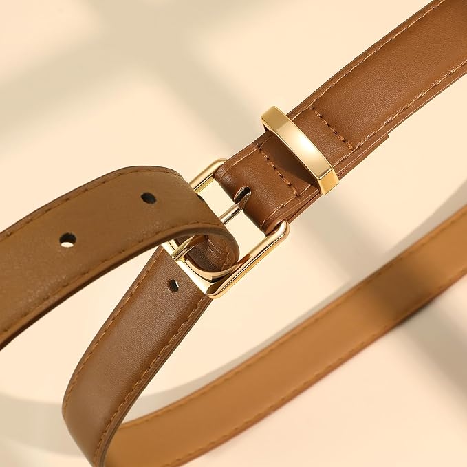 VONMELLI Womens Thin Leather Belt for Jeans Pants Dress Fashion Skinny Belt with Gold Buckle for Women