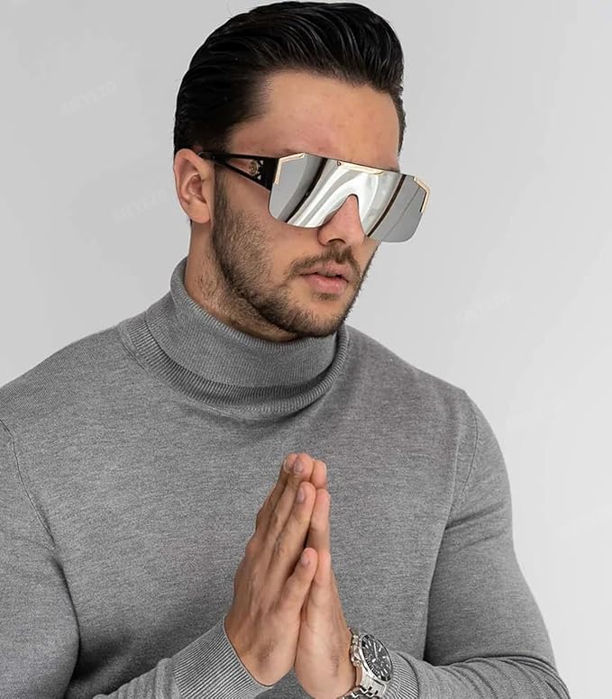 AIEYEZO Square Oversized Sunglasses Flat Top Shield Sun Glasses for Men Women One Lens Square Shades