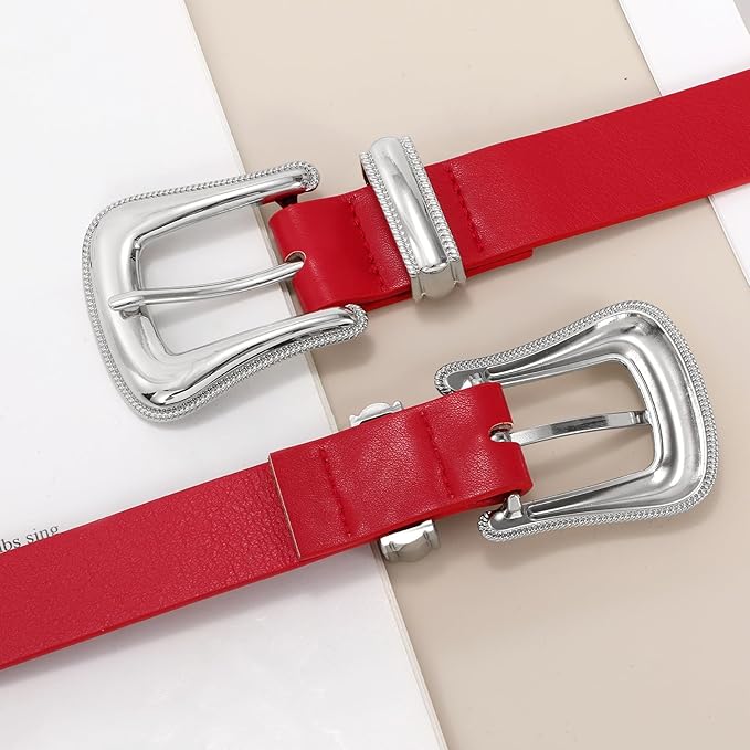 Genuine Leather Belt for Women - Silver Buckle Strap for Jeans & Dresses