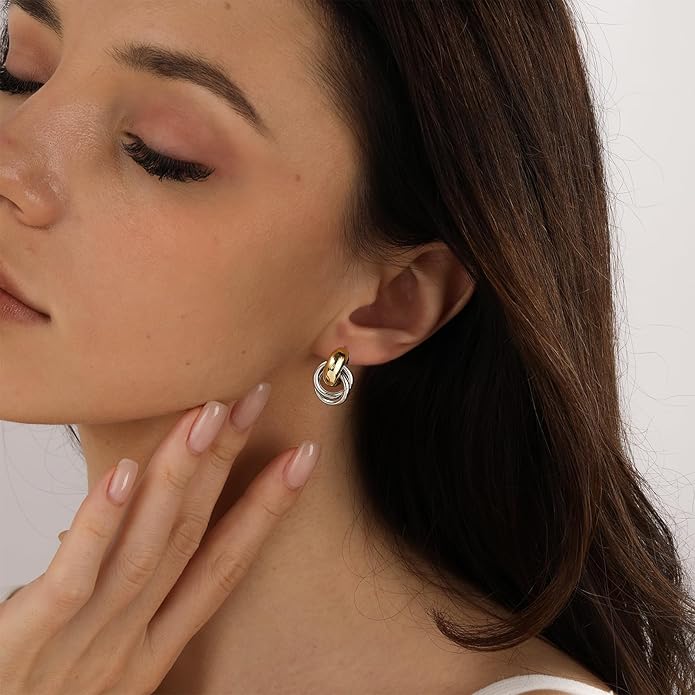 Chunky Small Knot Earrings Gold Silver Geometric Earrings for Women Dainty Gold and Silver Plated Dangle Drop Earrings Hypoallergenic and Lightweight Fashion Trendy Jewelry Gifts