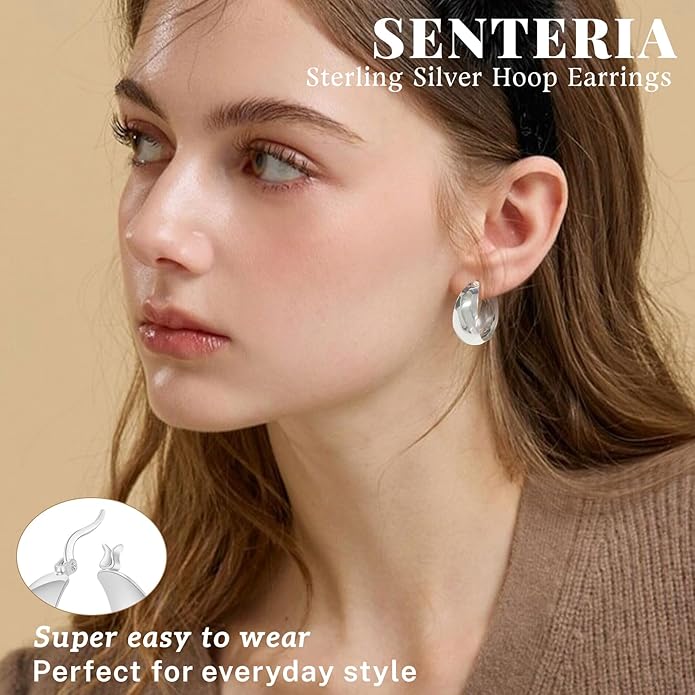 Senteria 12mm Wide Thick Hoop Earrings 925 Sterling Silver Hoop Earrings for Women Hypoallergenic 14K Real Gold Plated Hoops Large Earring Lightweight Chunky Hoops Earring for Women 25/30/40/50MM