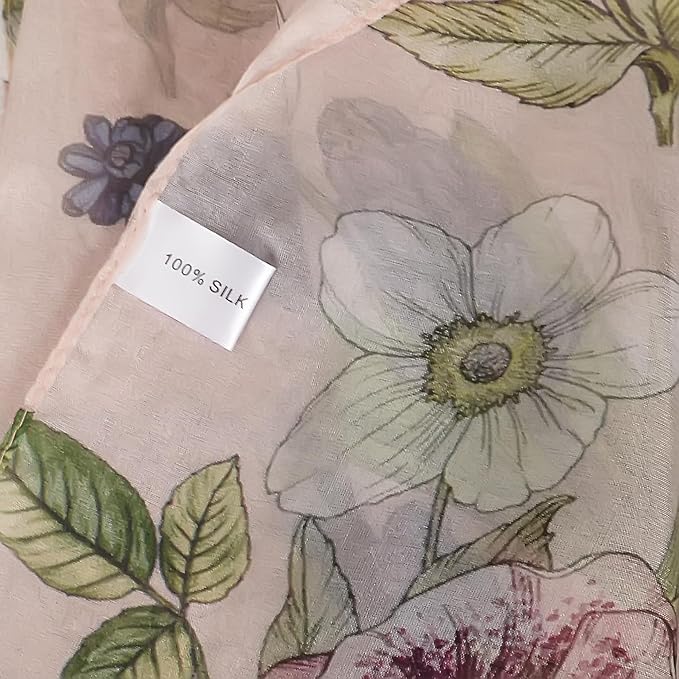 100% Mulberry Silk Women's Neck Silk Scarf-Lightweight Shawl,FLoral Print Beach Silk Wrap-Scarves for Photography