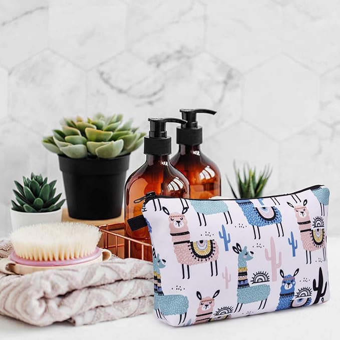 WANDF Cosmetic Bag for Women Makeup bag Organizer Small Mini Makeup Pouch for Purse Water Resistant Girls Gift (Alpacas)