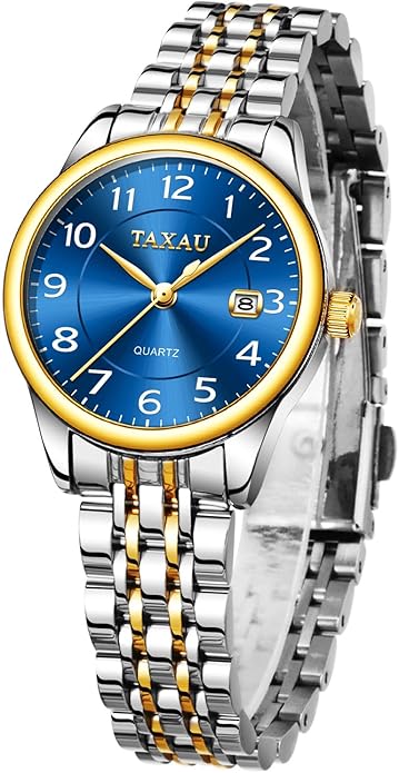 Gold Silver Two Tone Women Stainless Steel Watch Small Wrist ElegantDress Watch for Women Fashion Luxury Waterproof Day Date Analog Quartz Ladies Watches