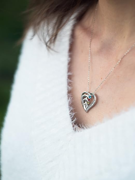 GLAMCARAT Personalized mothers necklace with birthstones names sterling silver jewelry for women customized engraved necklace