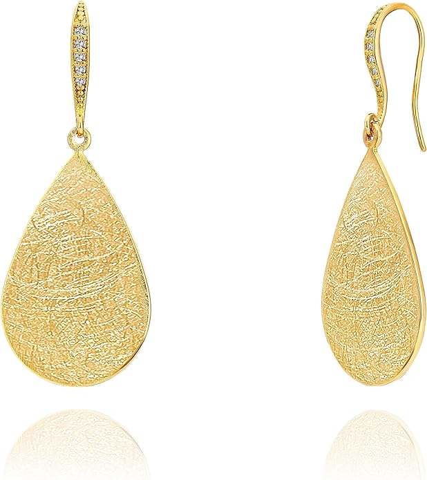 OZEL Gold Dangle Earrings for Women Brushed Finish, Matte Gold Statement Jewelry, 14k Gold Plated