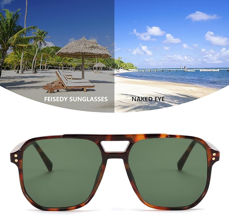 FEISEDY Retro Square Aviator Sunglasses Women Men 70s Vintage Trendy Plastic Frame Sun Glasses B2835