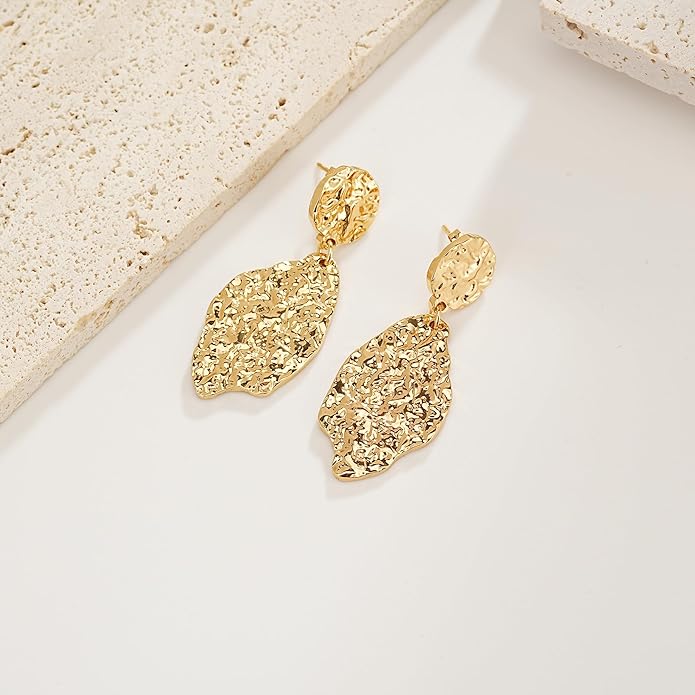 Large Gold Earrings for Women, Chunky Gold Statement Drop Dangle Earring Maple Leave Ginko Leaf Jewelry Gifts