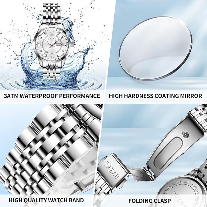 Womens Watch Fashion Dress Waterproof Silver Watches for Women Casual Easy Read Quartz Analog Women's Watch Two Tone Stainless Steel Ladies Watches with Day Date