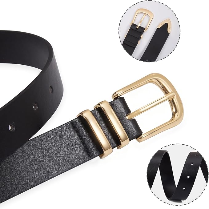 VATAN Women Leather Belt for Jeans Dresses Pants Fashion Ladies Casual Waist Belt with Gold Buckle