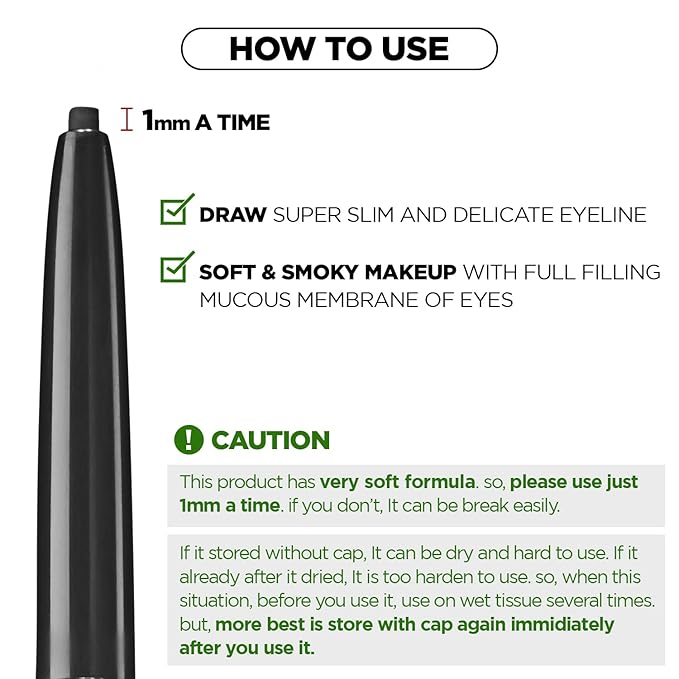 THESAEM Eco Soul Powerproof Super Slim Eyeliner - Smudge Proof Gel Eyeliner - Micro Precision Tip (2mm) - Highly Pigmented & Long-lasting Eye Makeup Glides on Smoothly, 0.1g (BK02 Ash Black)
