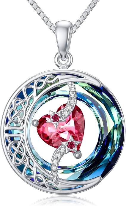 TOUPOP Birthstone Necklace 925 Sterling Silver Moon and Star Pendant with Blue Crystal Celtic Moon Jewelry Birthday Valentines Day Gifts for Women Mom Wife Her