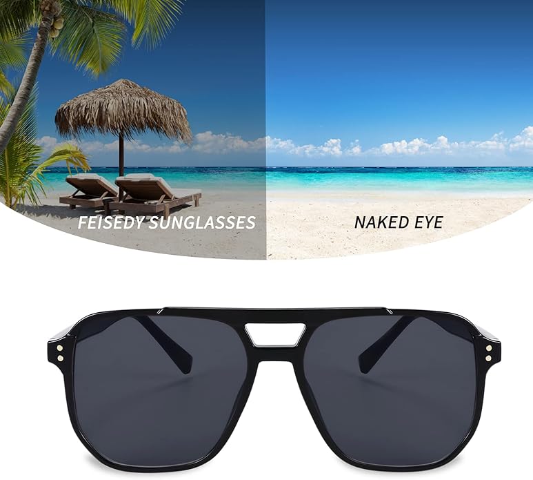 FEISEDY Retro Square Aviator Sunglasses Women Men 70s Vintage Trendy Plastic Frame Sun Glasses B2835