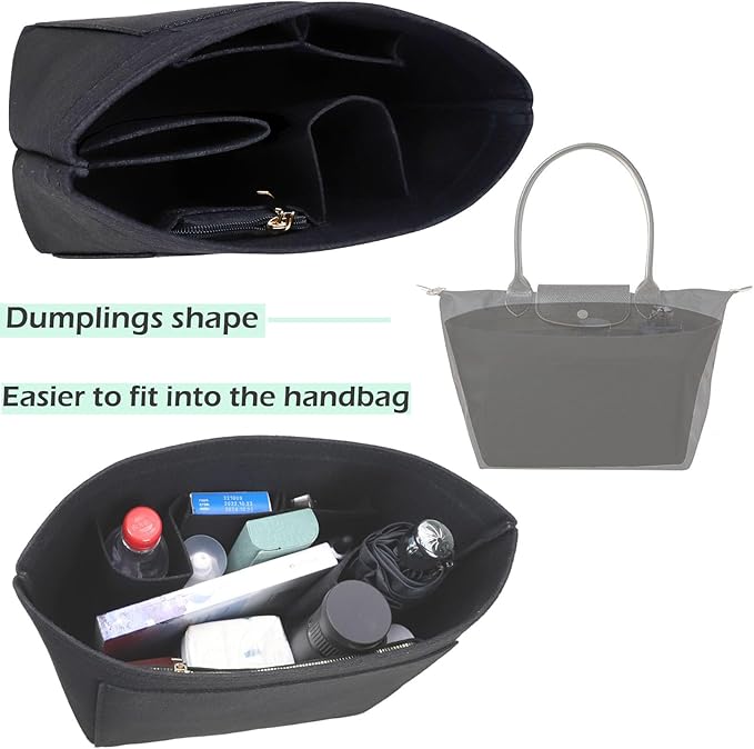 Lckaey Purse Organizer Insert for Le Pliage Neo Handbags women Felt Insert Organizer1012black-M