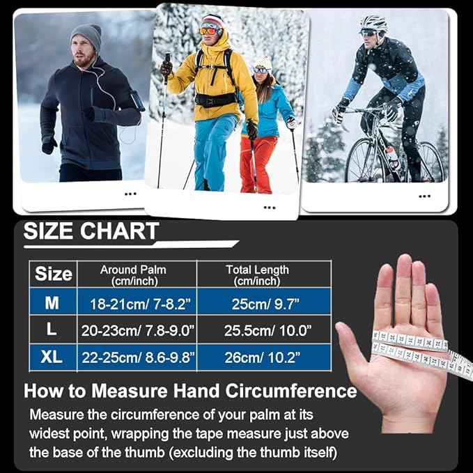 Winter Gloves for Men Women - Waterproof Glove Cold Weather Thermal Sport Gloves, Warm Gloves Touchscreen Glove for Running Cycling Driving Hiking, Windproof Work Gloves Work