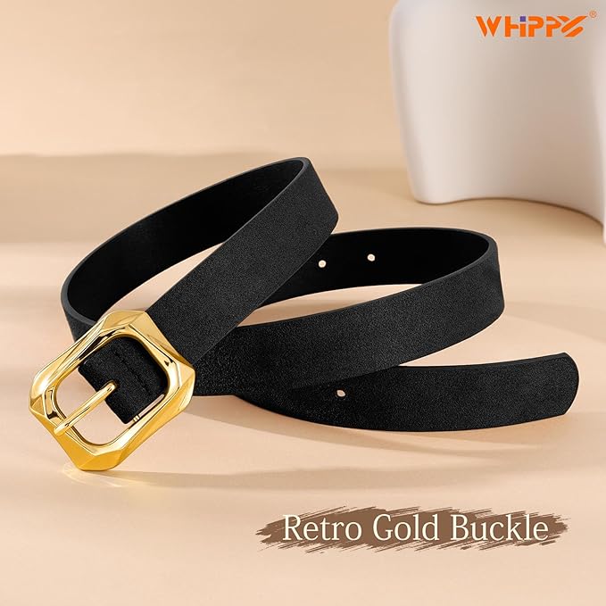 WHIPPY Women's Leather Belts with Gold Buckle Casual Fashion Ladies Waist Belts for Jeans Pants Dresses