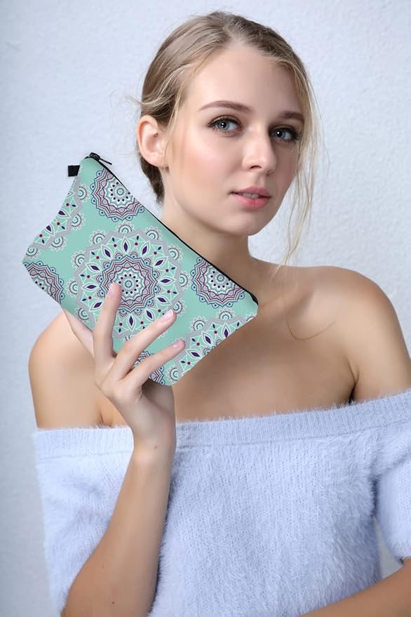 Deanfun Makeup Case Small, Cosmetic Zipper Bag Waterproof for Purse Mini, Women Cute Traveling Accessories Pouch for Ladies Thanksgiving Christmas Gifts(Mandala D2-51456)