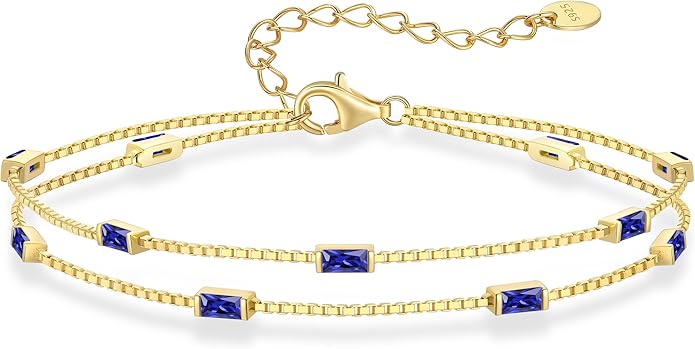 LOUISA SECRET Birthstone Bracelets for Women, 925 Sterling Silver Dainty Simple Women Charm Link Bracelet, Birthday Anniversary Christmas Jewelry Gifts for Women Wife Mom Her