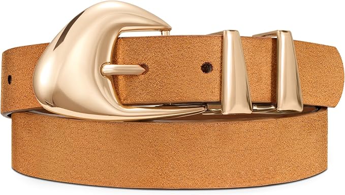 XZQTIVE Women's Leather Belts for Jeans Dress Pants Black Brown Belts for Women Ladies Waist Belts with Gold Buckle