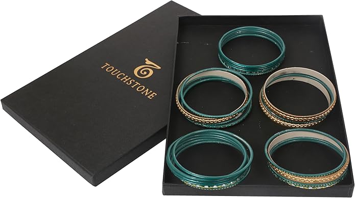 Touchstone Indian Metal Bangles for Women Gold Alloy Bracelets desi 2 Dozen Bangle Collection Bollywood Women's Jewelry Set Multi Stacking Wide Chunky Textured Golden Set of 24 in Gold or White Tone