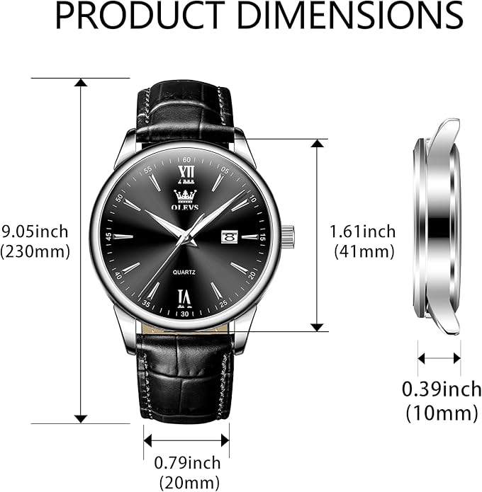 OLEVS Men Leather Watch,Mens Wrist Watches,Big Face Watches for Men,Leather Band Watches for Men,Day Date Watches for Men,Waterproof Watches for Men,Men Classic Watch,Reloj para Hombres