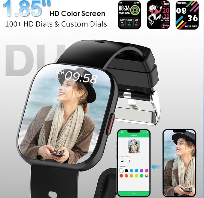 Smart Watch for Men Women, 1.85" TFT-Touch Screen Smartwatch with Call Function, 112 Sport Modes, Fitness Tracker with 24/7 Heart Rate/Sleep Monitor, IP68 Waterproof, Fitness Watch for Android/iOS