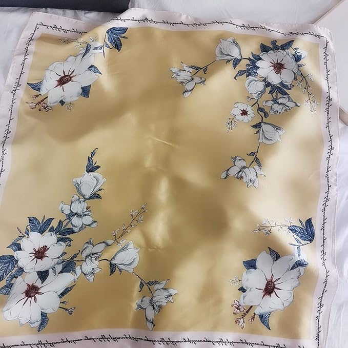 FONYVE Silk Feeling Scarf Medium Square Satin Head Scarf for Women 27.5 × 27.5 inches