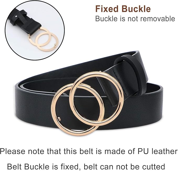 SUOSDEY Women Leather Belt Fashion Double O-Ring Soft Faux Leather Waist Belts For Jeans Dress