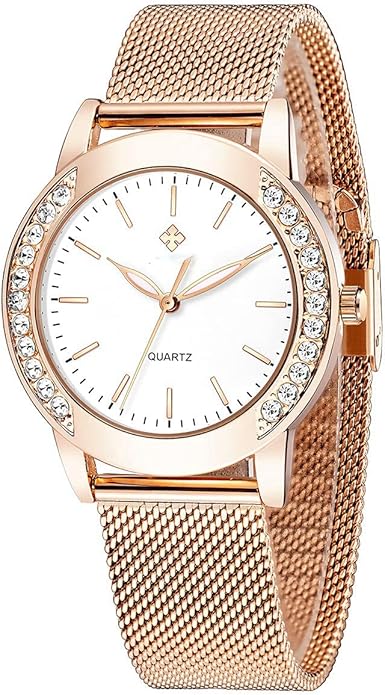 Fashion Watches for Women Rose Gold Stainless Steel Mesh Band Watch Elegant Ladies Gifts Waterproof Wrist Watch