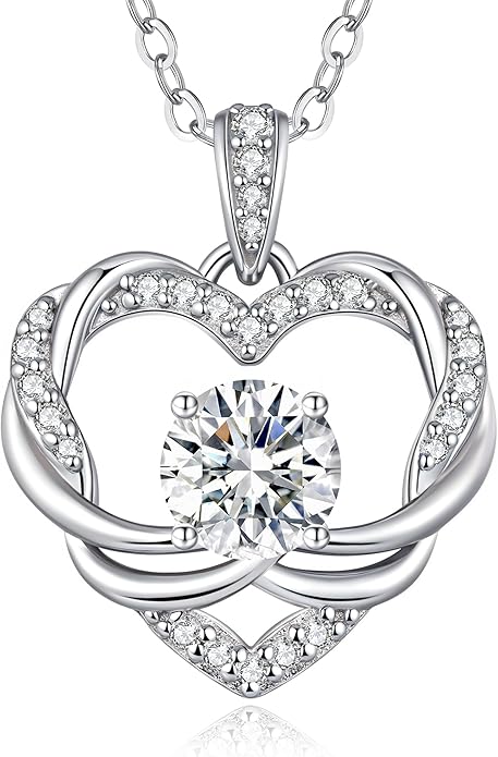 OOBEE Moissanite Heart Necklace for Women 925 Sterling Silver Fine Jewelry, Ideal Birthday Anniversary Christmas Gift for Women Wife Mom Girlfriend