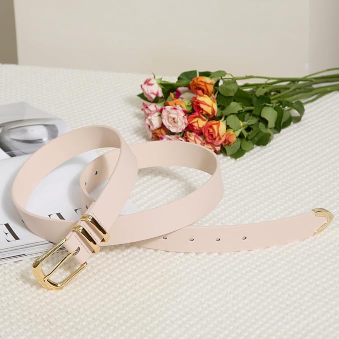 VATAN Women Leather Belt for Jeans Dresses Pants Fashion Ladies Casual Waist Belt with Gold Buckle