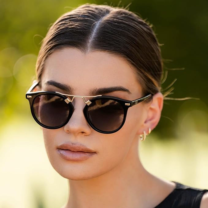 WearMe Pro - Women's Polarized, Round Retro, Double-Bridge Vintage Sunglasses