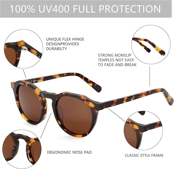 ZENOTTIC Vintage Round Polarized Sunglasses for Men Women UV400 Protection