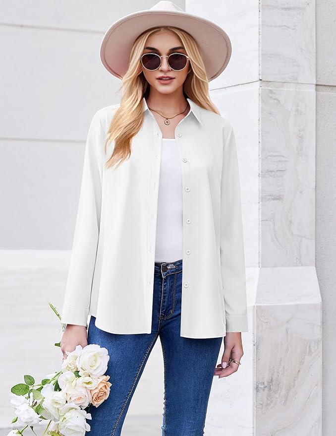 ZEAGOO Button Down Shirt for Women Long Sleeve Blouses Floral Printed Tops Business Casual Work Outfits S-XXL