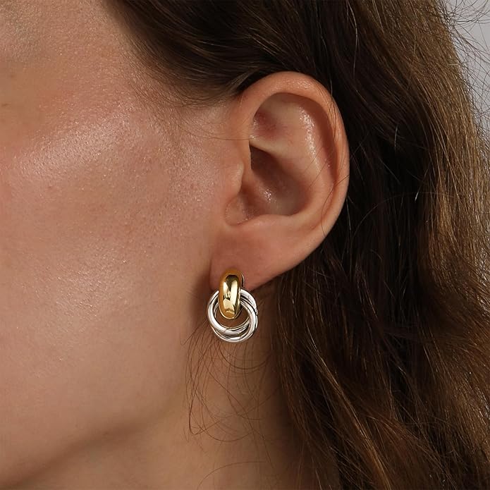 Chunky Small Knot Earrings Gold Silver Geometric Earrings for Women Dainty Gold and Silver Plated Dangle Drop Earrings Hypoallergenic and Lightweight Fashion Trendy Jewelry Gifts