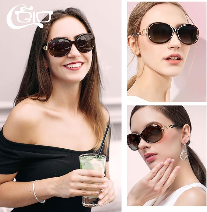 CGID Trendy Oversized Sunglasses Womens Ladies Polarized Retro Frame UV400 Shades Gradient Brown