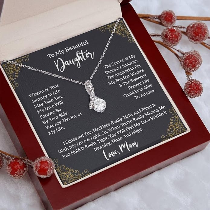 VIRAGIL To My Daughter Gift Necklace From Dad or Mom - Badass Daughter Jewelry With Heartfelt Message & Elegant Box