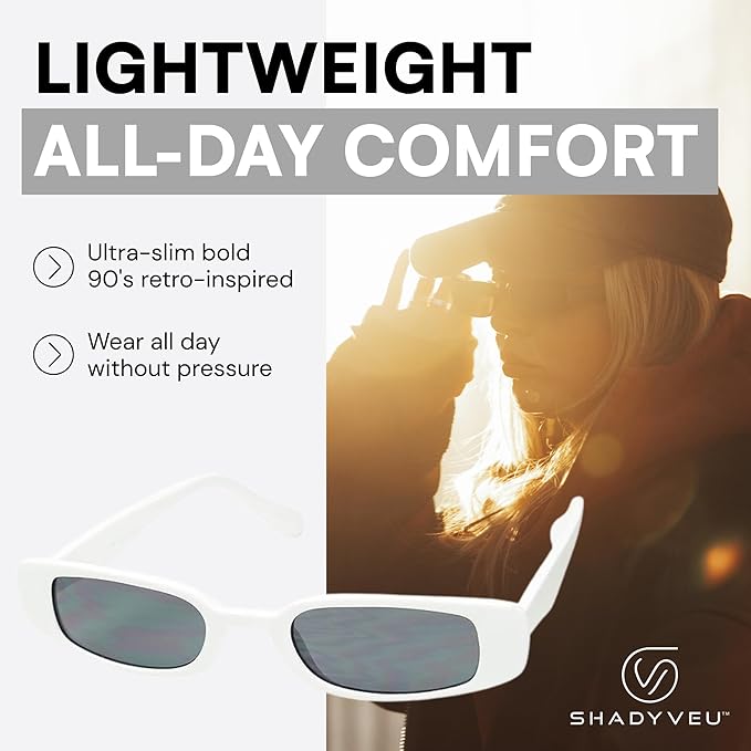 ShadyVEU Slim Classic Rectangular Sunglasses UV Protection 90’s Vintage Small Wide Retro Frame Fashion Shades