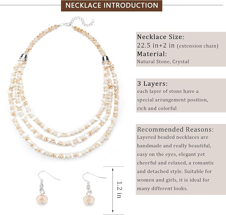 Layered Beaded Statement Necklace Multi Strand Crystal Beads Collar Necklace and Earring Sets for Women Fashion Costume Jewelry Set Gifts for Her