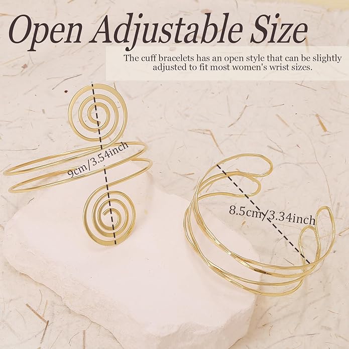 BROCC 2PCS Gold Coil Swirl Upper Arm Bracelet for Women Open Upper Arm Cuff Bangle Armlet Gold Silver Adjustable Armband Bracelet Set
