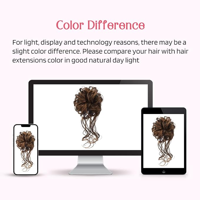 HOOJIH 2PCS Messy Bun Hair Piece, Tousled Updo with Tendrils Bun Extensions Wavy Curly Hair Wrap Ponytail Hairpieces Scrunchies for Women HB010 Dasiy - Black Brown with Golden Brown Mixed