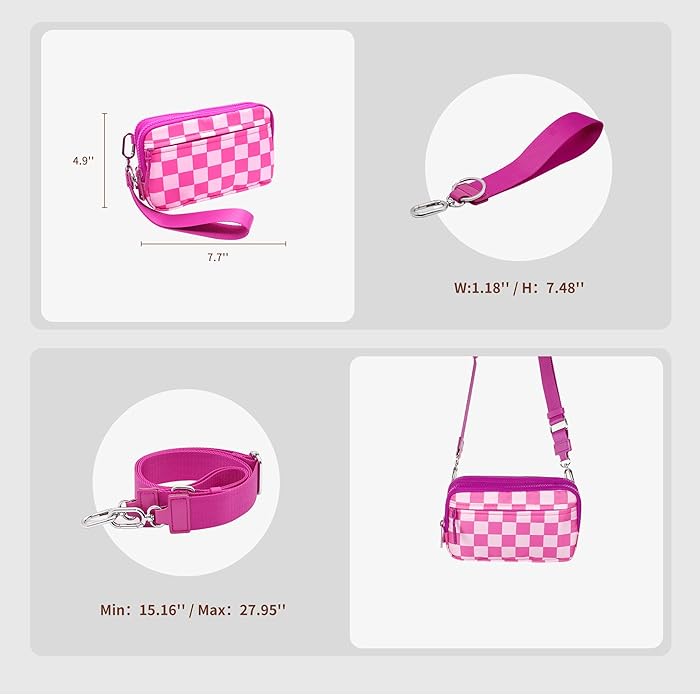 Wristlet Wallets for Women Checkered Nylon Quilted Wallet Travel Crossbody Bags with 4 Zippers Coin Card Phone Holder