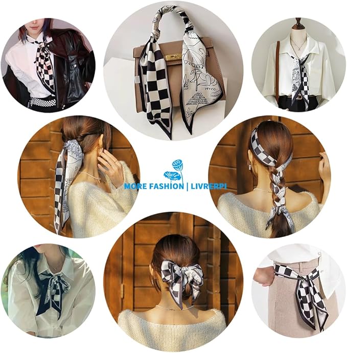 Livrerpi Silk Feeling Head Scarf Fashion Satin Hair Scarf Square Long Scarves for Women Gifts