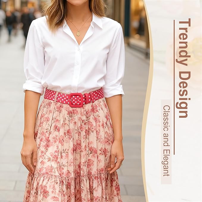 WHIPPY Women Leather Belt Candy Color Fashion Square Buckle Belt Ladies Belt for Jeans Pants Dresses