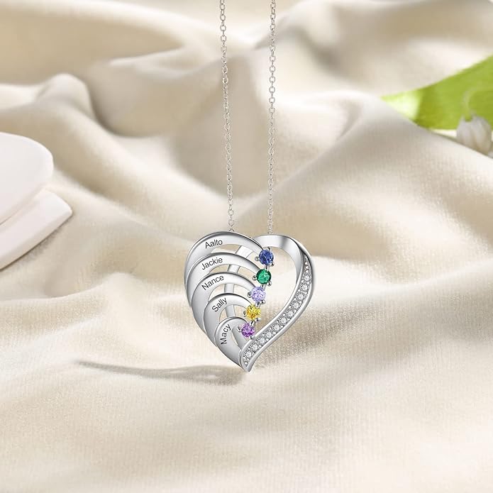 GLAMCARAT Personalized mothers necklace with birthstones names sterling silver jewelry for women customized engraved necklace