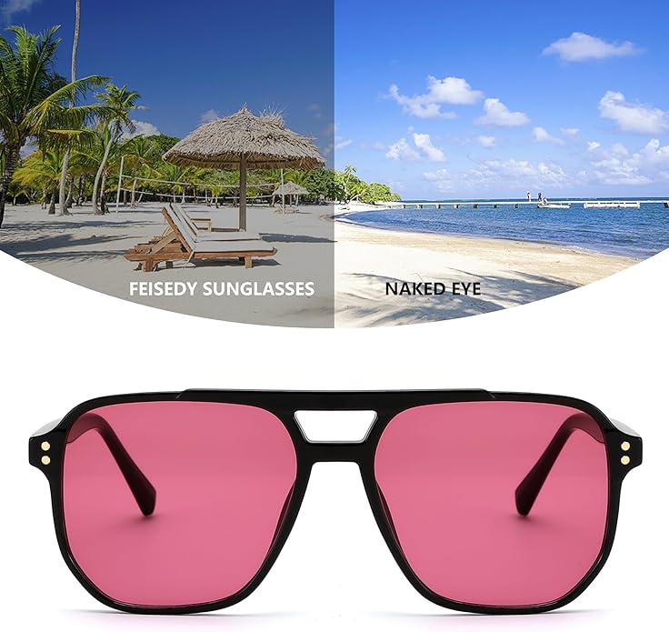 FEISEDY Retro Square Aviator Sunglasses Women Men 70s Vintage Trendy Plastic Frame Sun Glasses B2835