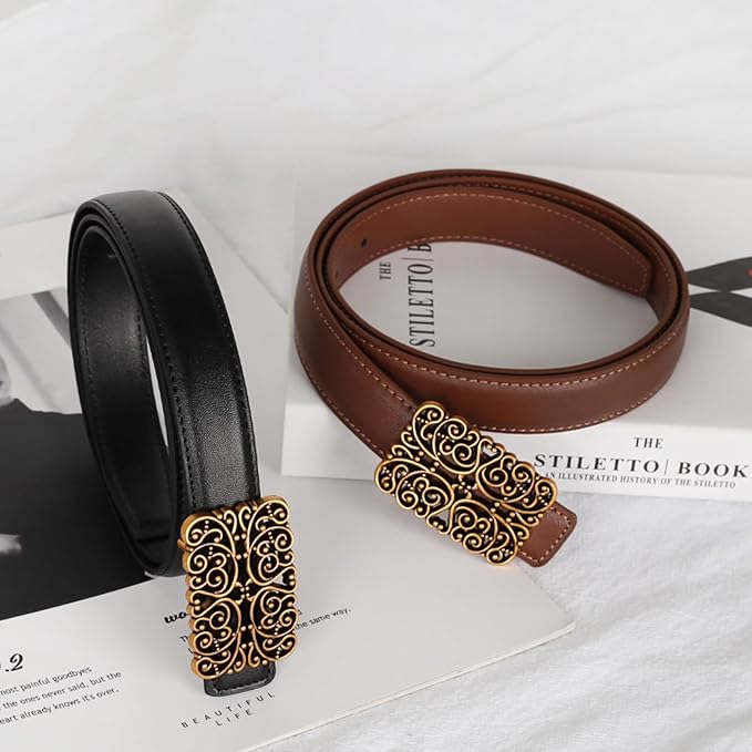 Relang Women's Belts with Gold Buckle, Fashion Waist Band, Elegant Ladies' Belt, Gift for Women