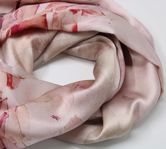 100% Mulberry Silk Scarfs for Women Floral Print Satin Long Scarf for Headscarf Hair Wraps Shawl with Gift Packed